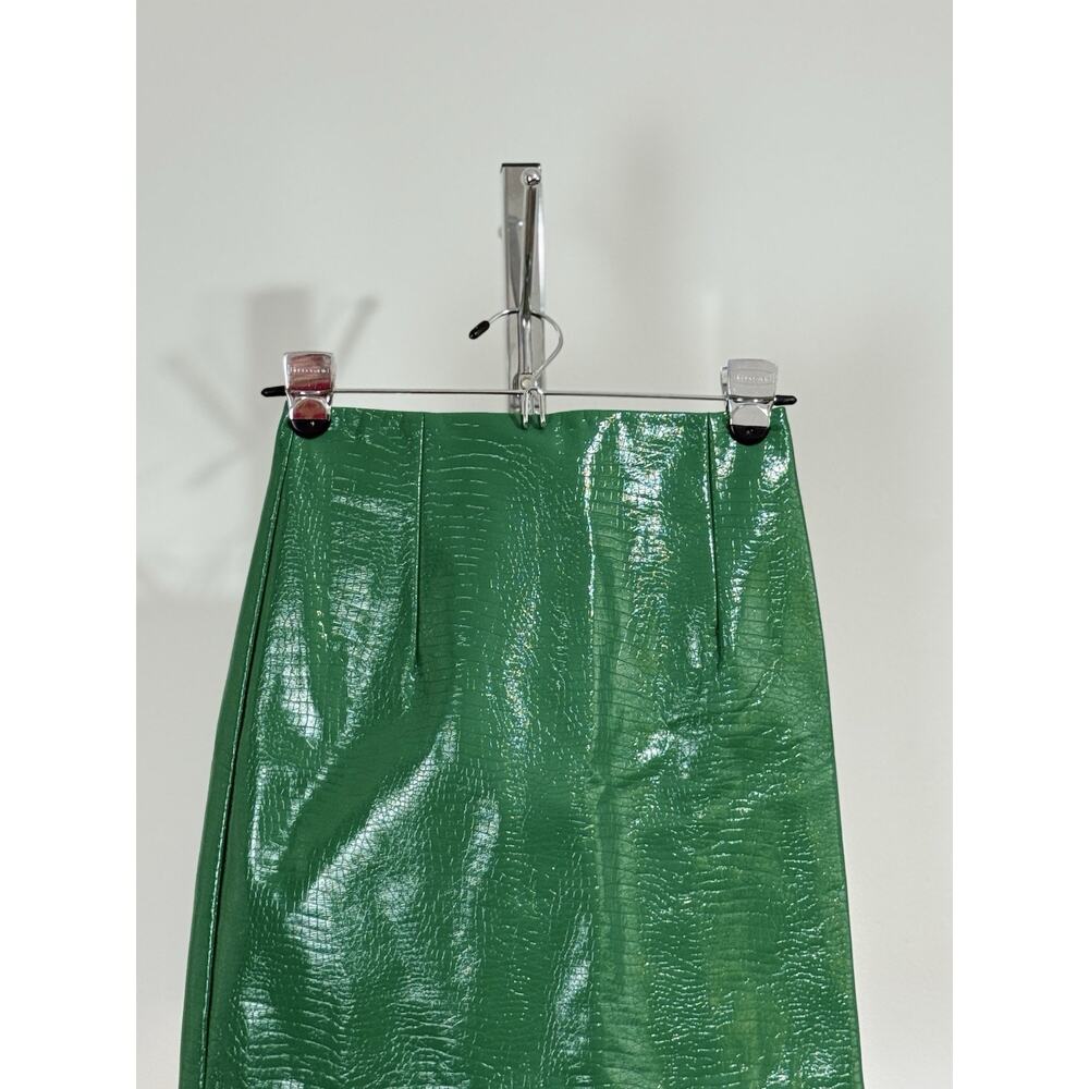 Porridge Anthropologie Women XS Mini Skirt Faux Leather Green Croc Embossed - Picture 5 of 13